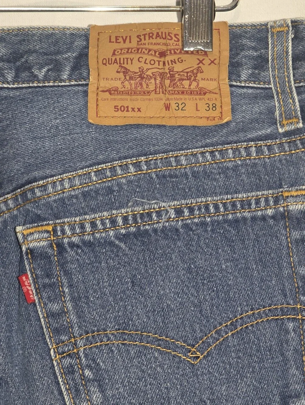 Vintage 90s Levis 501 Jeans Button Fly Size 32X38 Made In USA Denim